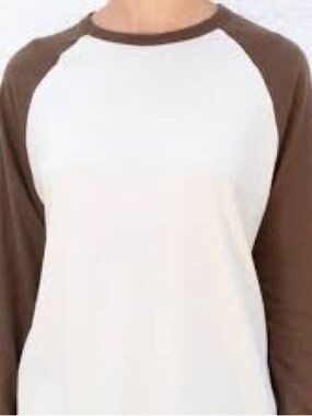 Brandy Melville Cream and Brown Long Sleeve Tee
